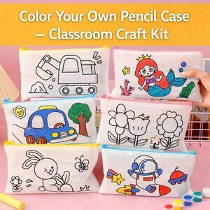 12 Pack DIY Coloring Zipper Pouch Pencil Case Bulk Kids Craft Makeup Bags